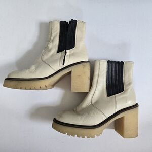 Free People James Chunky Heel Chelsea Boot White Leather Size US 7.5 EU 38